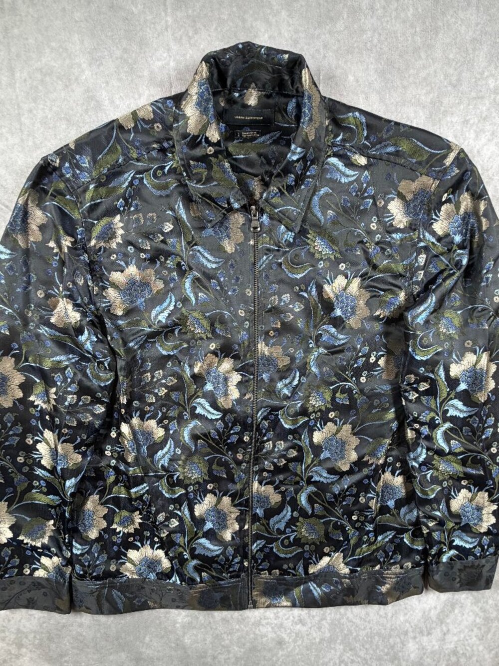 Urban Outfitters Mens Large Indus Shirt Jacket Black Floral Jacquard Zip